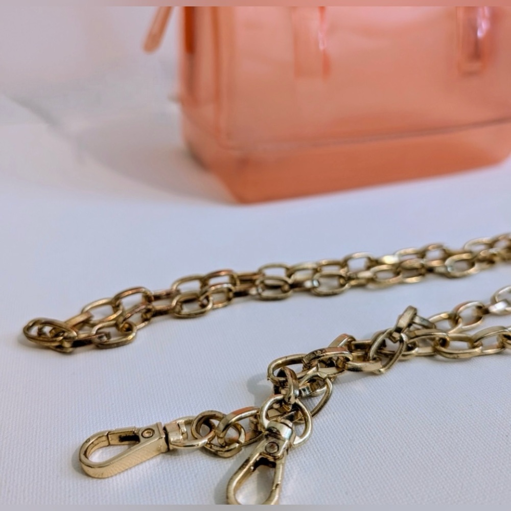 Jelly Handbag with Gold Chain Peach - Picture 3 of 9